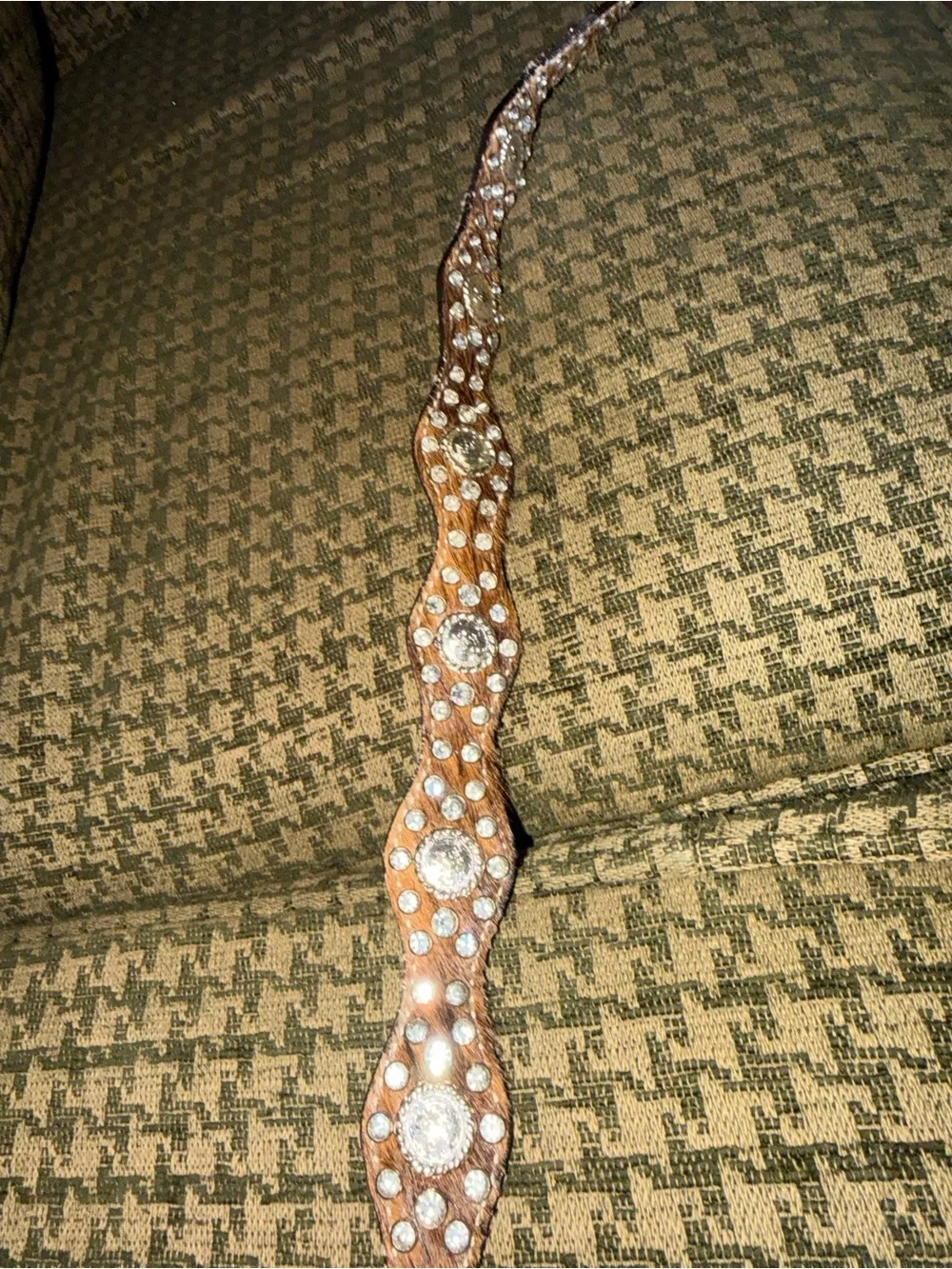 Brown Rhinestone Western-Inspired Hair Barrette real cowhide